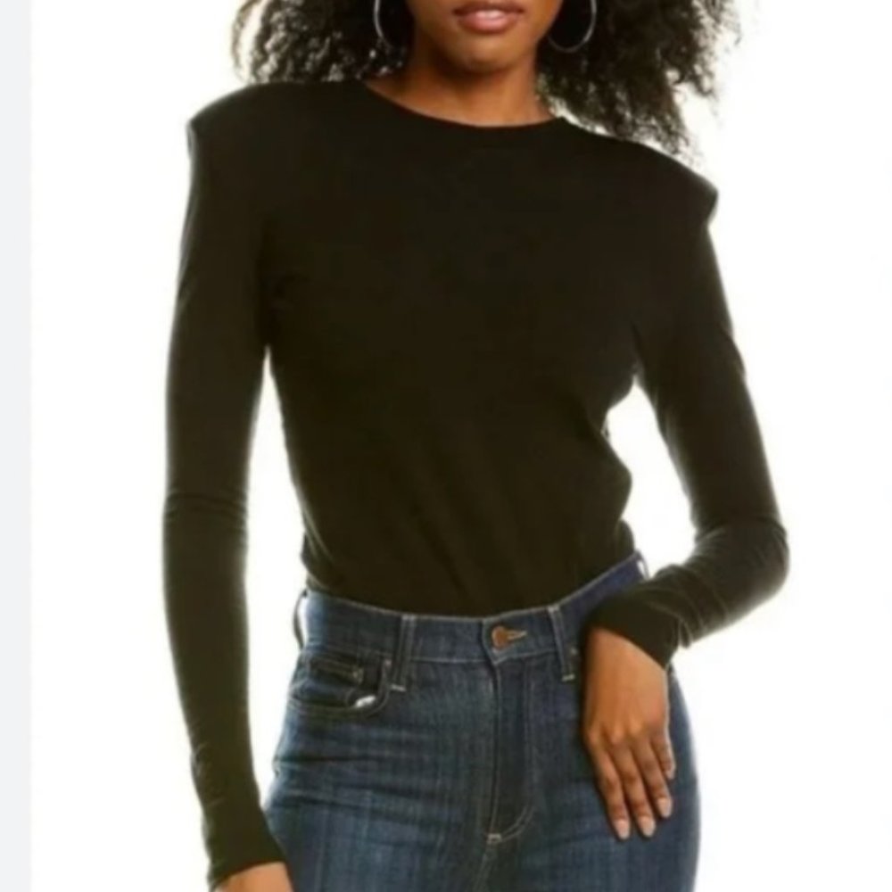 Danielle Bernstein  WeWoreWhat Jersey Cotton Shoulder Pads T Shirt Bodysuit